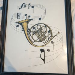 French Horn Framed Picture  14*18