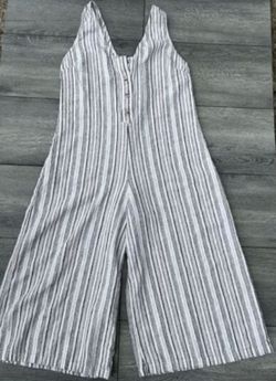 BP STRIPED BUTTON DETAIL JUMPSUIT size S linen blend