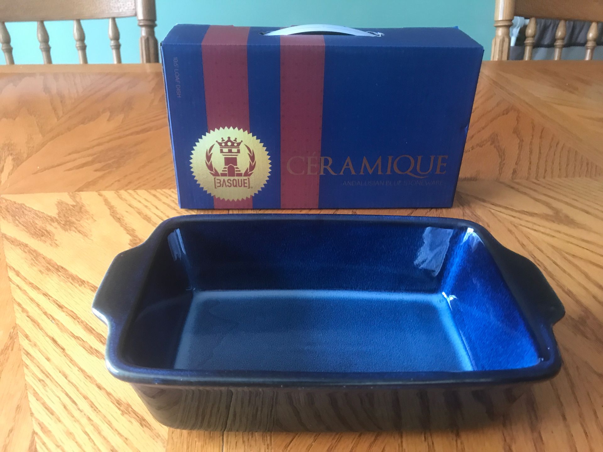 Andalusian Blue Stoneware 10.5" Loaf Pan NIB Basque Ceramique Casserole new