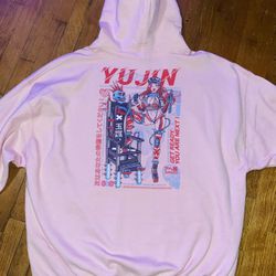 Mens Pink Anime Streetwear Hoodie 