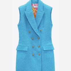 Turquoise Textured ZARA Tweed Vest S
