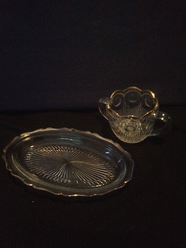 Bartlett Collins Glass Sugar Bowl Manhattan Gold Scalloped Open Rim Pressed Glass