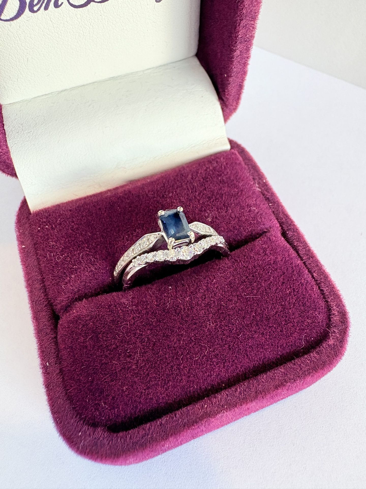 14k White Gold Sapphire & Diamond Wedding Set