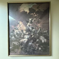 Vintage Fantasy Warrior Battle Art – Framed Print – Large Wall Decor