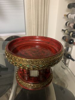 Wooden Traditional Thai Khan Tok Pedestal Tray