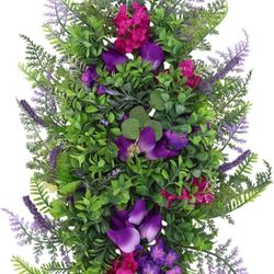 Artificial Purple Tulip Wreath Spring Front Door Decorations Farmhouse Wall Hanging Garland Wedding Floral Decor Indoor Outdoor Home Decor Easter Hydr