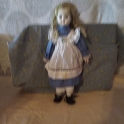 Porcelain Doll With Straight Also Two Braids In Dress 