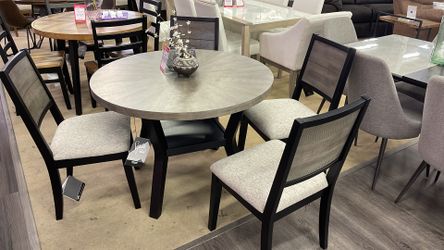Black/Gray Dining Room Set (Set of 5) Round Table and 4 Chairs