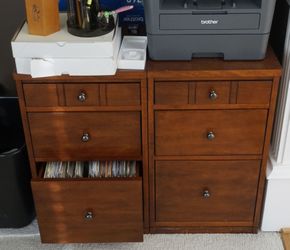 Wooden filing cabinets: one pair of small cabinets + one tall cabinet