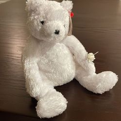 Vintage Ty Beanie Baby 2002 Bride The White Bear Excellent Condition NWT 8” long 