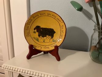 Signed Vintage Folk Art Dish by Pam Armbrust Ba Ba Black Sheep