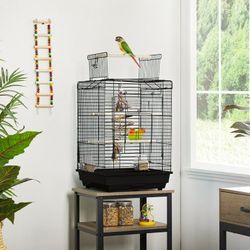 Open Top Travel Bird Cage Carrier for Bird Canary Cockatiel Small Parrots, Black