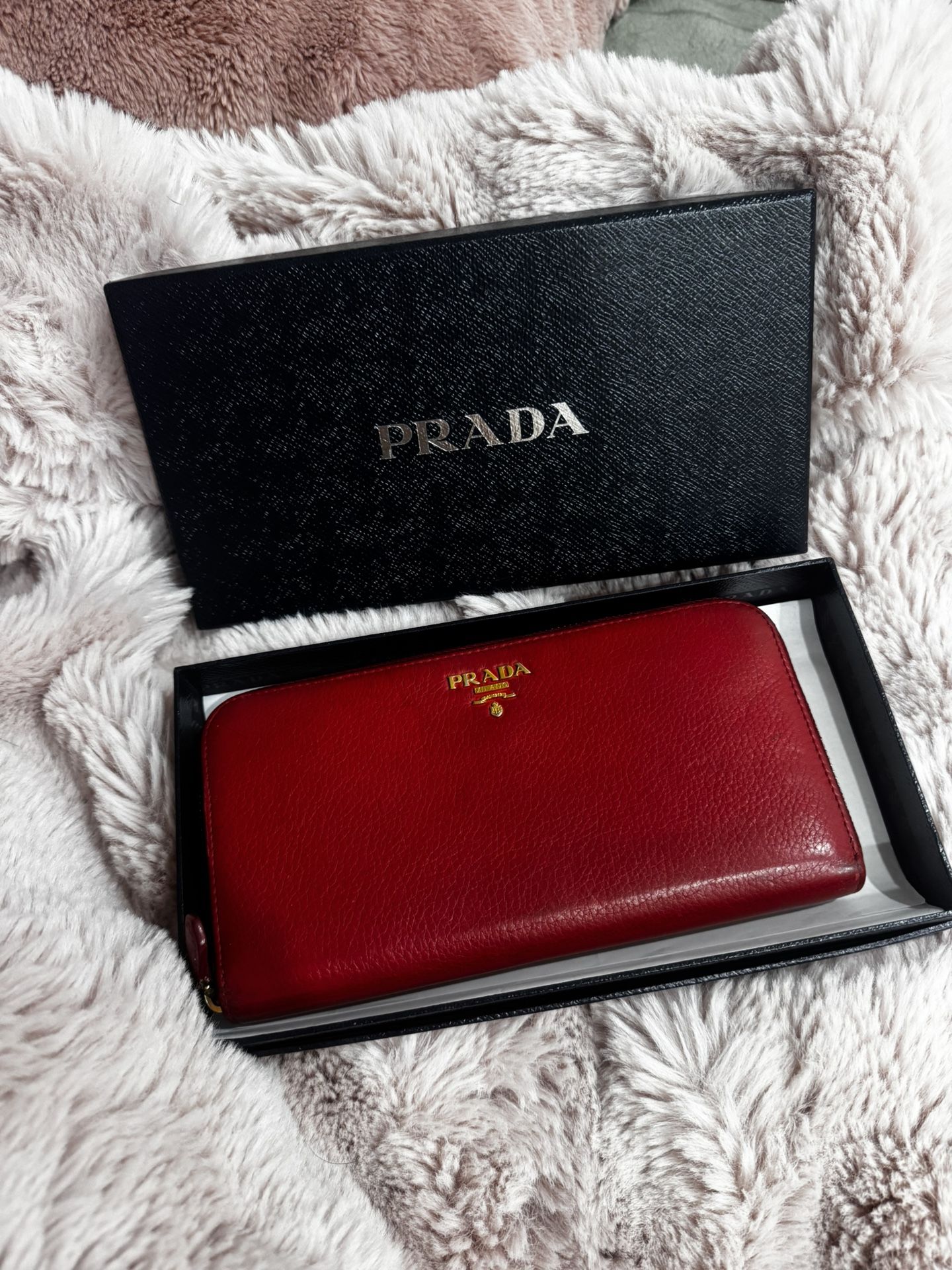 Prada Red Zippy Wallet