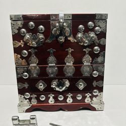 Vintage Miniature Korean Bandaji Chest With Lock Locking Mechanism is Beautiful includes Key