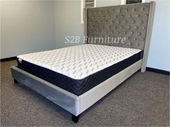 Queen Grey Euro Platform Bed With Ortho Mattress Included
