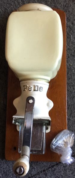 Antique PeDe Wall Mount Iron Cream Color Ceramic Glass Coffee Chocolate Grinder