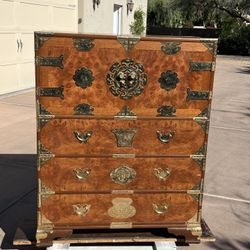 Asian Burlwood And Brass Dresser - Vintage