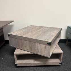 Wampat Rustic Wood Rotating 2-Tier Coffee Table, Grey