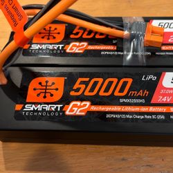 (2) Spectrum 7.4V 5000mAh 2S 50C Smart Lipo G2 Hard Case Batteries