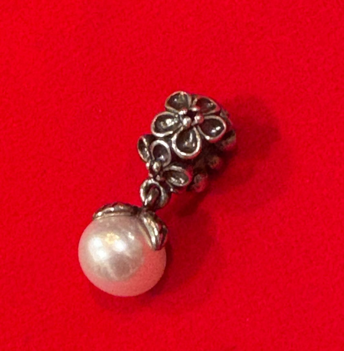 Authentic Pandora Viola Bloom Flower Sterling And Pearl Charm Bead 