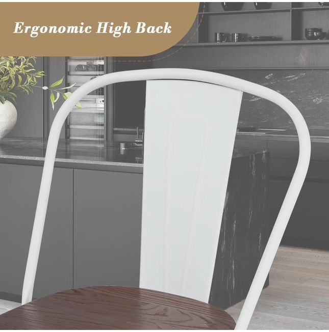 Athena Collection 30.5'' High Back Bar Stools Set of 2, Counter High Chairs Farmhouse Wooden Seat Metal Frame Barstools Stackable Dining Bar Chairs wi