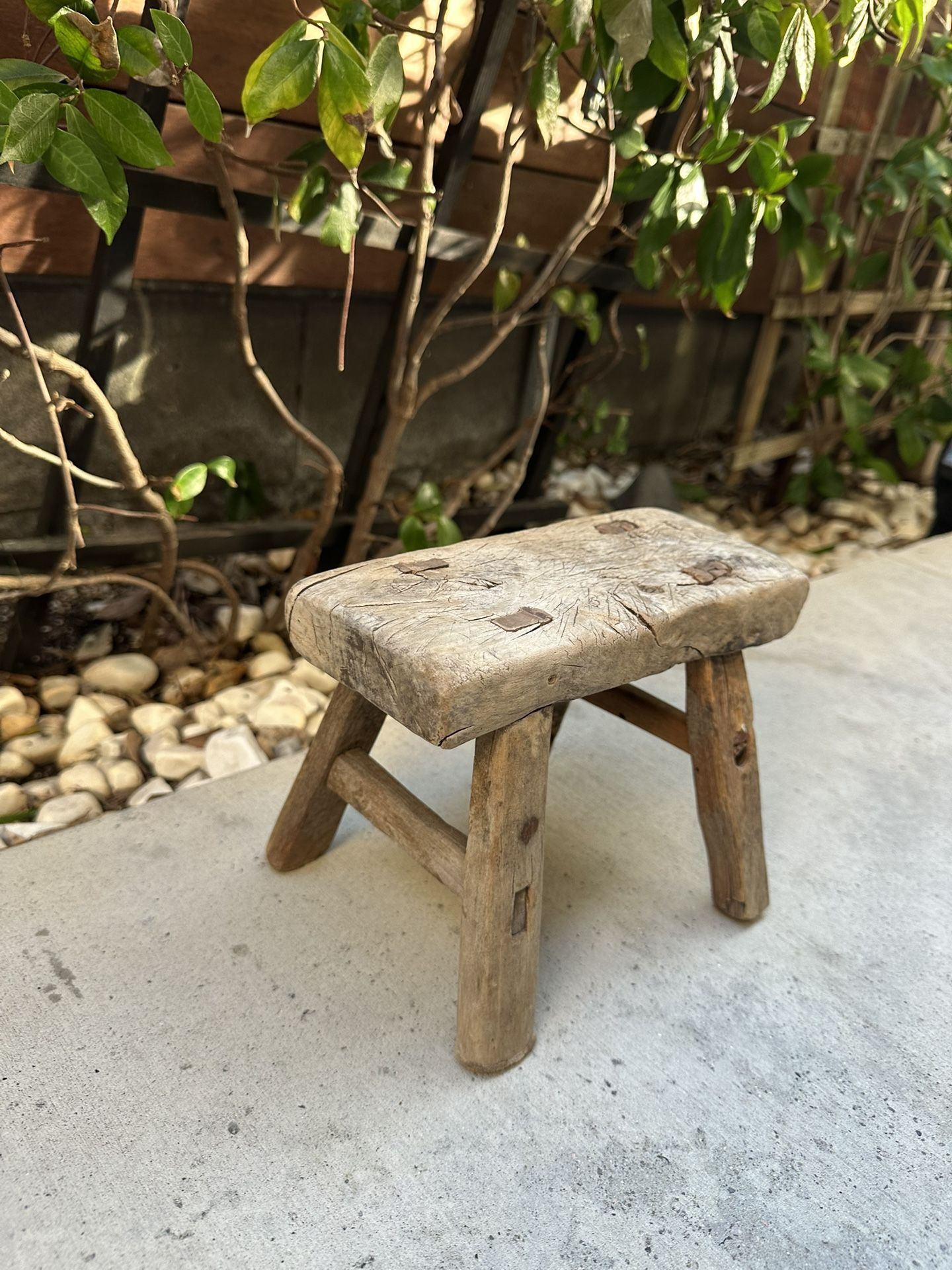 Vintage 1930’s Chinese Wooden Stool Small 9.25” x 6.75” x 4”