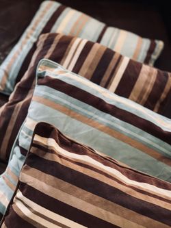 4 velvet multi color stripe decor pillow (2 brown tone & 2 blue tone) 