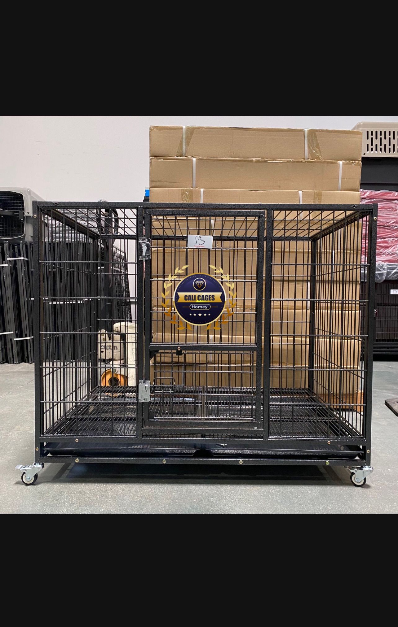 Dog Pet Cage Kennel Size 43” Large With Metal Grid, Tray And Wheels New In Box 📦