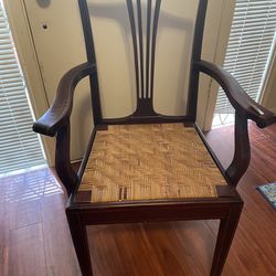 Vintage Wood Armchair with woven cane seat