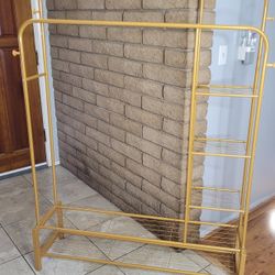Gold Double Garment Rack with Storage Shelves