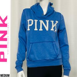 Victorias Secret Pink Womens Pullover Hoodie Blue Logo 