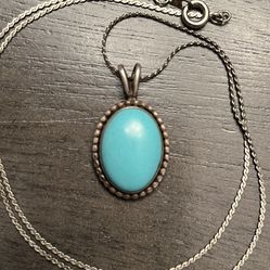 XL oval Turquoise Stone pendant Sterling Silver 925 