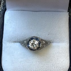Platinum Gold Art Deco Diamond/sapphire Ring 