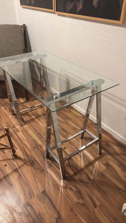modern glass and silver legs desk