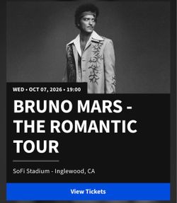 Floor Seats Bruno Mars The Romantic Tour Oct. 7 Wednesday