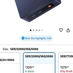 Beelink SER3 Mini PC W11 Pro, AMD Ryzen 3 3200U(2C/4T up to 3.5 GHz),16GB DDR4 500GB NVME SSD Graphics 3 core 1200 MHz WiFi 5/BT5.0 Dual Display Mini 
