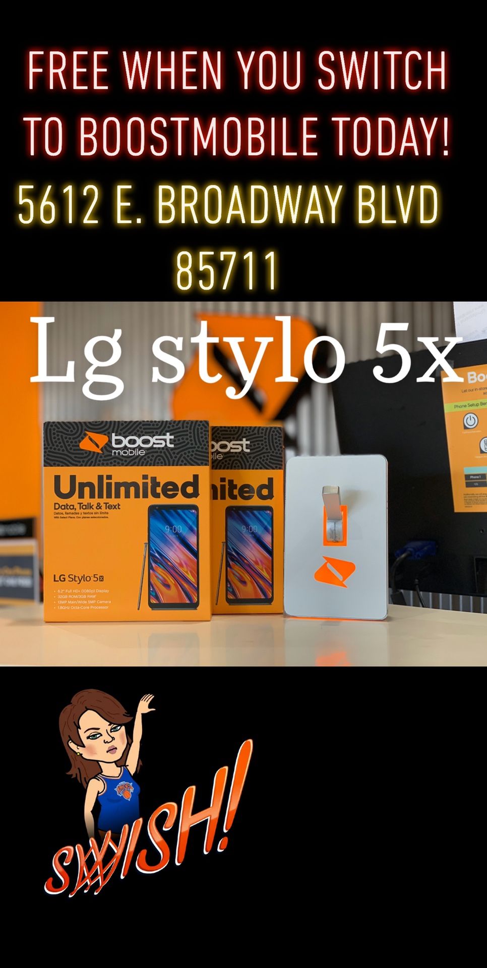 Lg Stylo 5X Free when you switch to BoostMobile today! 5612 E Broadway Blvd 85711