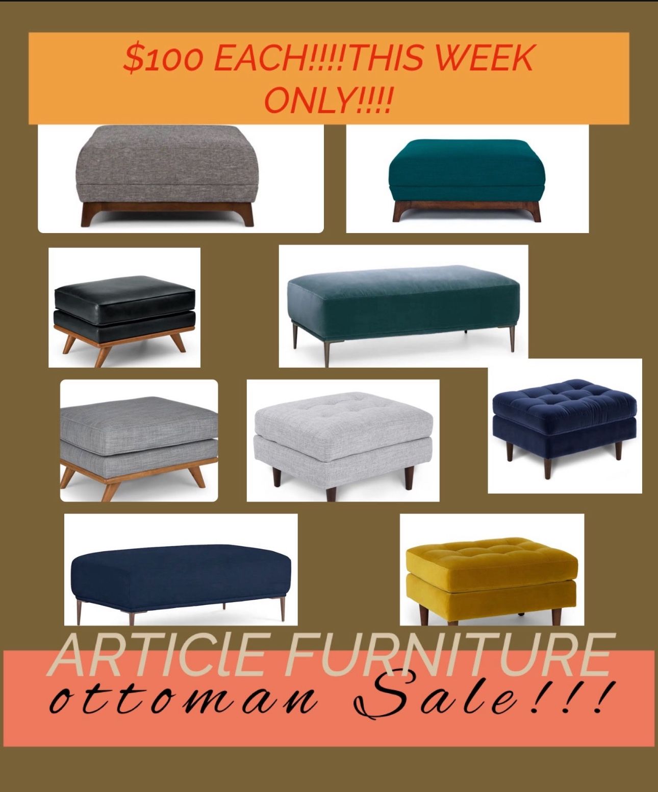 Article Furniture Ottoman SALE!!! *THIS WEEK ONLY**
