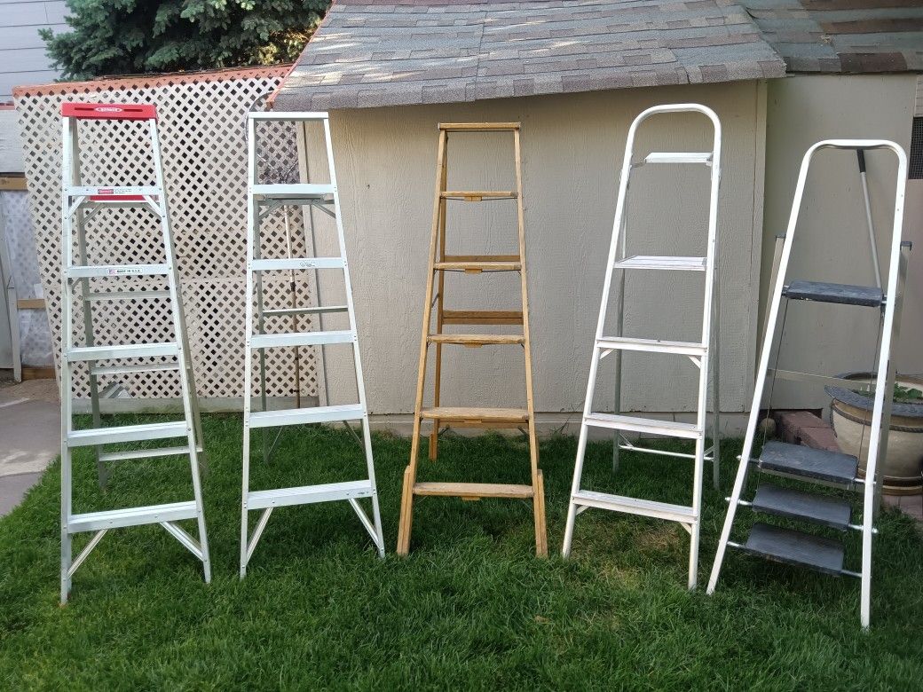 Various Ladders 6' Tall Keller Werner Metal Wood Step Ladders