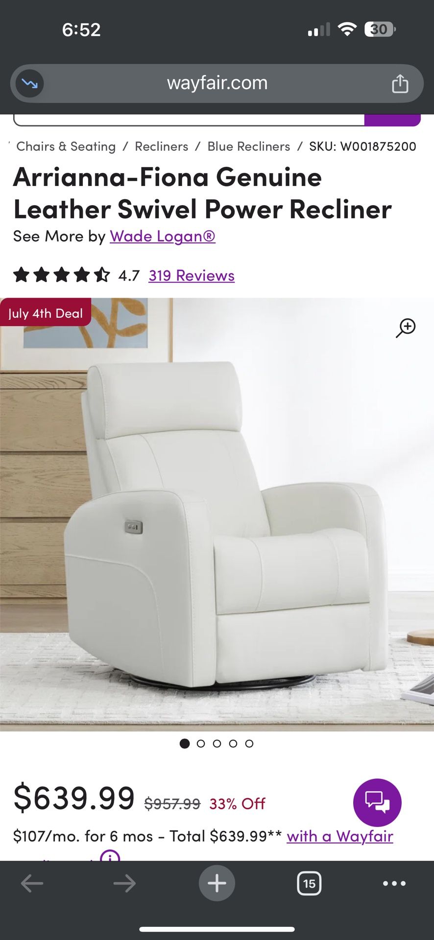 Brand New Leather Recliner Chair