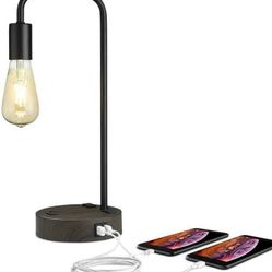 BRAND NEW Industrial USB Desk Lamp, Vintage Nightstand Table Lamp with 2 USB Charging Ports & 2 Power Outlets, Metal Reading Light for Bedroom, Living