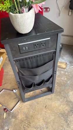 2 Black Side Table with USB and Outlet Charging