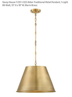 Savoy House 7-231-1-322 Alden Traditional Metal Pendant, 1-Light 60 Watt, 13" H x 18" W, Warm Brass