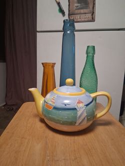 Biscayne Bay Collection Coastal Decorative Teapot and 3 colored vases by Style Eyes by Baum Bros