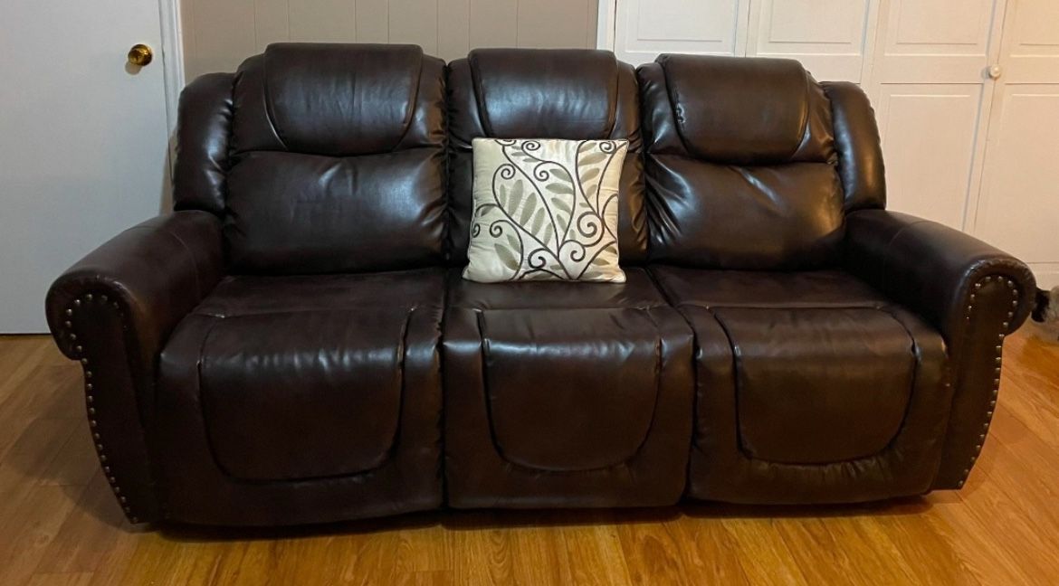Brown Faux Leather Reclining Sofa Set