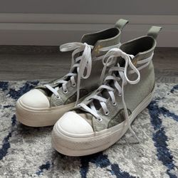Converse All Stars Green Autumn Embroidery Platform Size 8