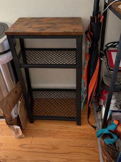 Industrial Side Table with Mesh Shelves
