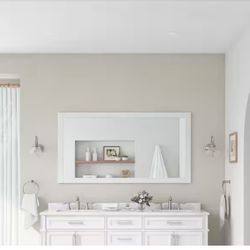 Home Decorators Collection Caville 60 in. W x 32 in. H Rectangular Framed Wall Mount Bathroom Vanity Mirror in White=Pal-77