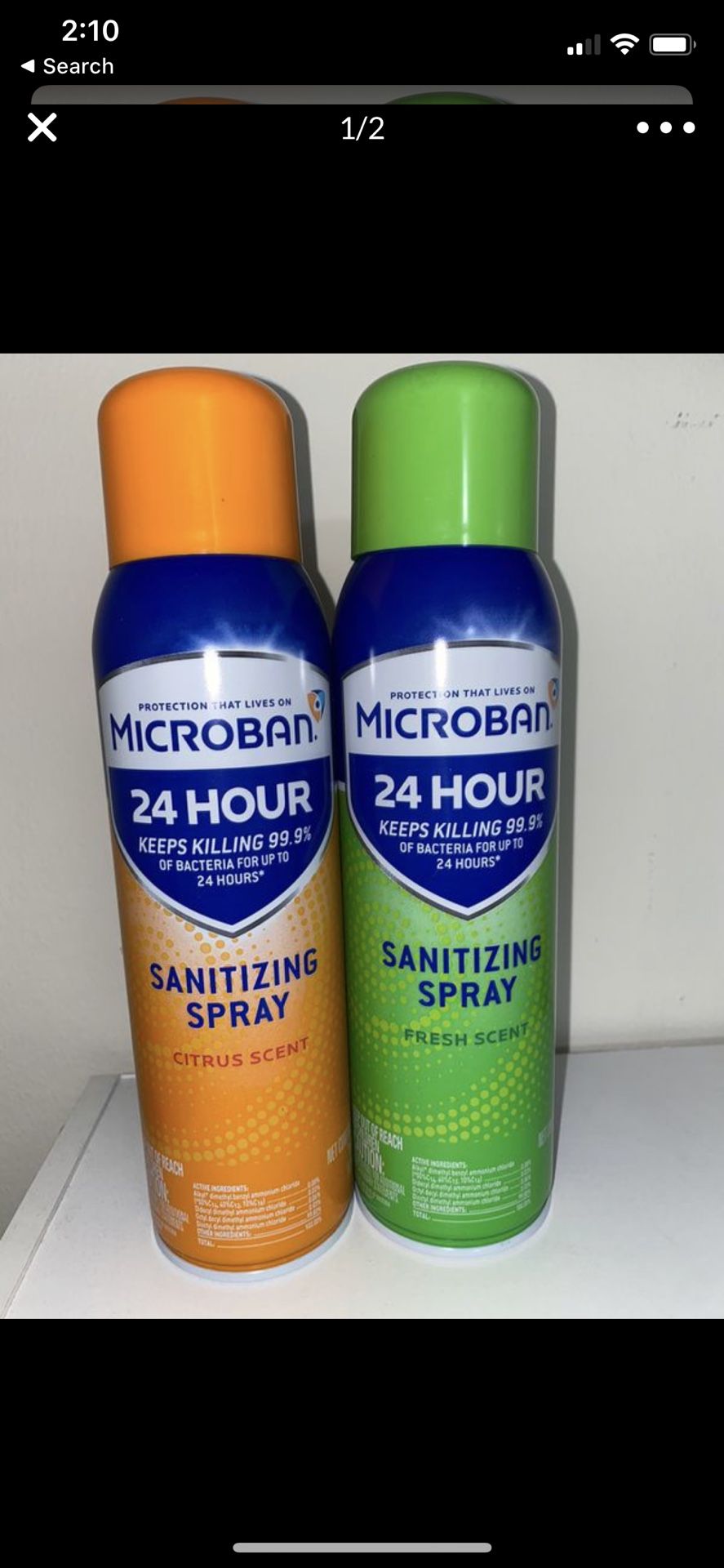 Disinfectant Microban 24hr sanitizing spray 15oz x 2 cans