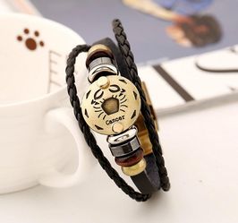 12 Constellations Multilayer Leather Bracelet, Cancer